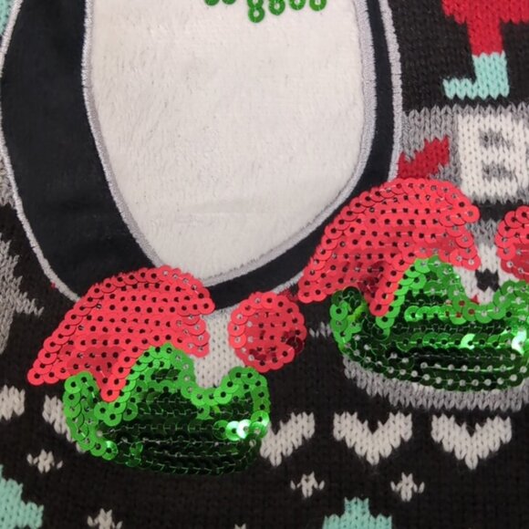 Urban Heritage Ugly Christmas Sweater Sequin Penguin Fair Isle Festive Holiday - Picture 5 of 10